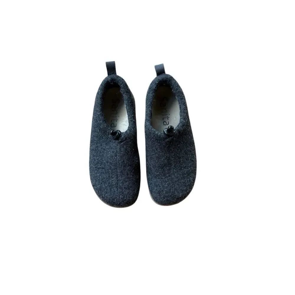 Sanita Womens Charcoal Wool Closed-Back Lodge Shoe Slipper Clogs Size 38